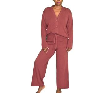 Mila Owen Jumpsuit Orange Ribbed Sweater Knit Straight Leg One Piece Stretch XS